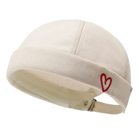 Berretto Docker in Cotone Retro Unisex Cappello Miki con Ricamo a Cuore Regolabile Tinta Unita