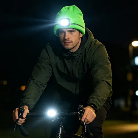 Berretto in Maglia LED Cappello Invernale Caldo ricaricabile USB con Striscia Riflettente per Corsa Notturna Pesca Esterno