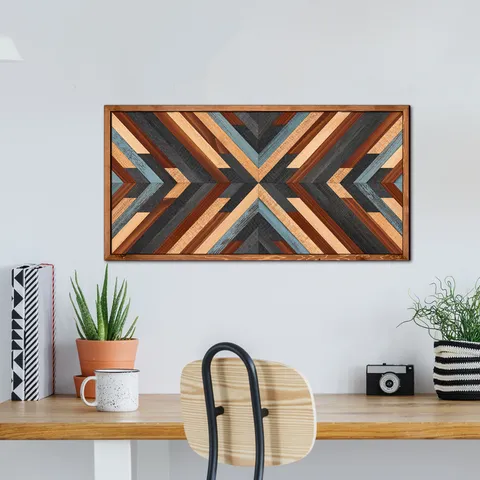 Art Mural Peinture Décorative en Bois Géométrique Nordique Moderne Multicolore Épissure en Bois Autocollant Mural