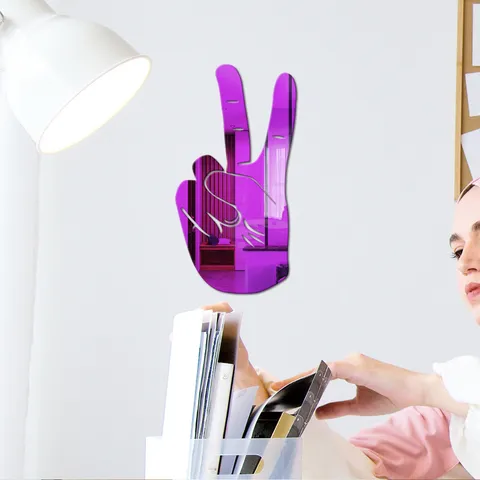 Acrylic Mirror Wall Sticker Scissors Hand Design UV Printed Reflective Wall Decal for Kids Bedroom Home Decor