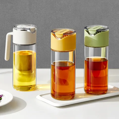 Automatic Open Close Glass Oil Bottle Leakproof Olive Oil Dispenser Vinegar Cruet Kitchen Cooking Condiment Container