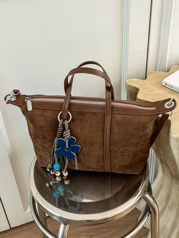 Women Suede Dumpling Bag Solid Color Commuter Shoulder Bag Korean Style Large Capacity Crossbody Tote Bag