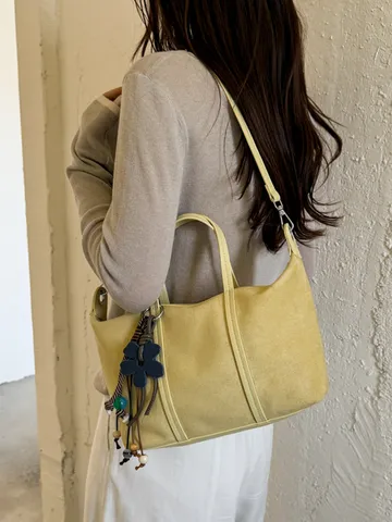 Women Suede Dumpling Bag Solid Color Commuter Shoulder Bag Korean Style Large Capacity Crossbody Tote Bag