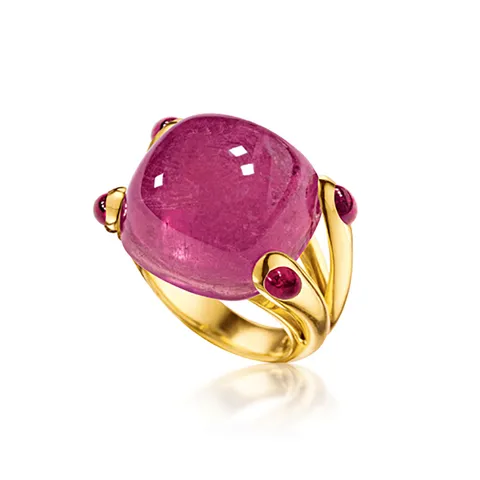 Luxus 18K Vergoldet Bonbon Ring Vintage Oval Cabochon Amethyst Saphir Rosa Turmalin Statement Ring Für Damen Schmuck