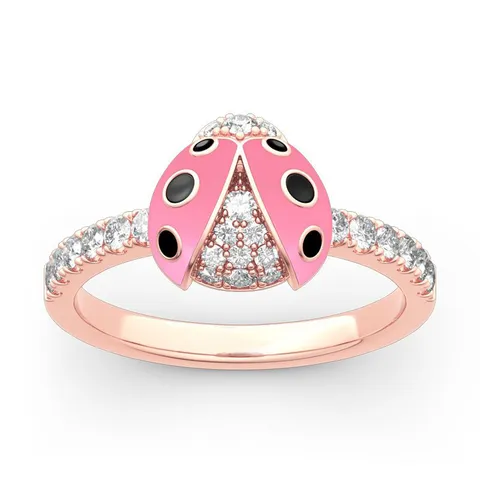 Mode Roségold Vergoldet Metall Strass Marienkäfer Offener Ring Süß Bunt Insekt Emaille Schmuck Geschenk Für Damen Ring Schmuck