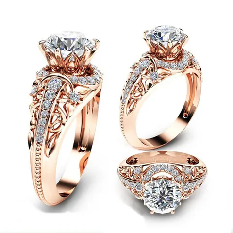 Vintage 14K Vergoldeter Kupfer Krone Ring Für Damen Hohl Ausgeschnitten Micro Pave Strass Statement Band Ring Schmuck