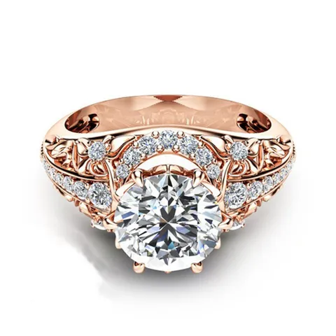 Vintage 14K Vergoldeter Kupfer Krone Ring Für Damen Hohl Ausgeschnitten Micro Pave Strass Statement Band Ring Schmuck