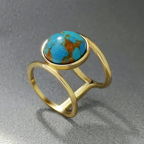 Bague en Alliage de Strass Turquoise Vintage Pour Unisex Plaqué Or Double Couche Géométrique Style Ethnique Bague de Doigt Bijoux