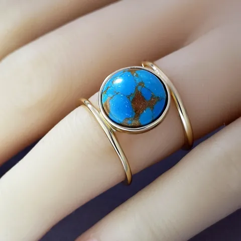 Bague en Alliage de Strass Turquoise Vintage Pour Unisex Plaqué Or Double Couche Géométrique Style Ethnique Bague de Doigt Bijoux