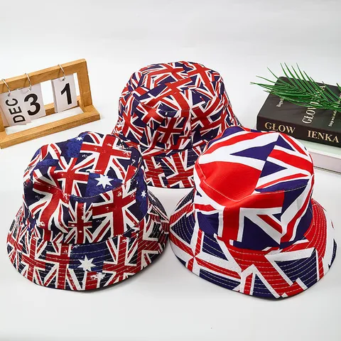 Tweezijdig Bedrukte Vissershoed Unisex Union Jack Vlag Grafische Zonbescherming Opvouwbaar Korte Rand Casual Outdoor Platte Hoed