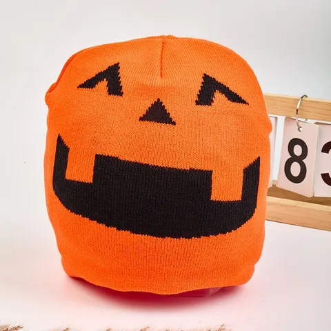 Berretto a Maglia Jacquard Halloween Zucca Sorriso Caldo Antivento Beanie per Uomo Donna Festa Casual Abbigliamento Quotidiano
