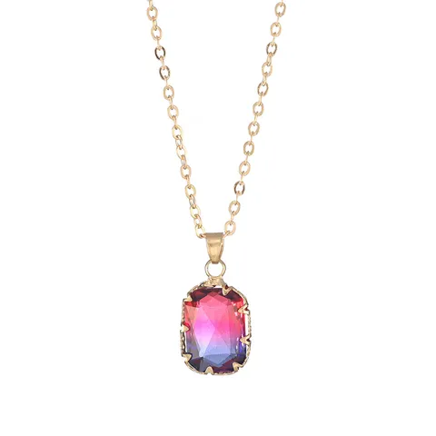 Stile Occidentale Collana Con Pendente In Vetro Rettangolare Lungo Sfumatura Di Colore Catena Placcata Oro Gioielli Di Moda Per Donna