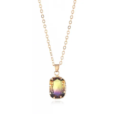 Stile Occidentale Collana Con Pendente In Vetro Rettangolare Lungo Sfumatura Di Colore Catena Placcata Oro Gioielli Di Moda Per Donna