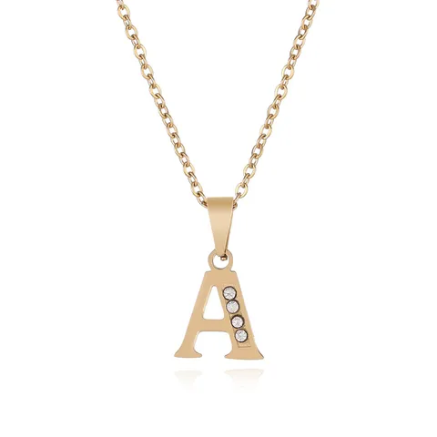 Collana con Ciondolo Alfabeto Iniziale Maiuscola in Acciaio Inossidabile con Strass Minimalista Catena con Lettera Placcata in Oro Sottovuoto Gioielli di Moda