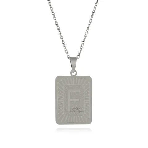 Collana con Pendente a Lettera dell'Alfabeto in Acciaio Inossidabile Ciondolo Rettangolare Inciso con Iniziale A-Z Strass Hip Hop Gioielli Unisex