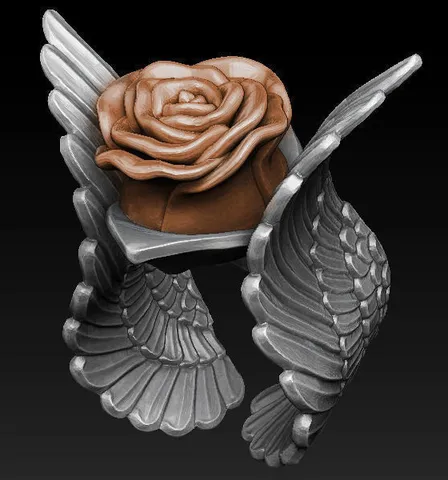 Anello Rosa con Ali per Donna Anello di Fidanzamento a Fiori ad Ali d'Angelo Bicolore Gioielli Retrò di Moda in Lega con Strass Anello per Dita Regalo