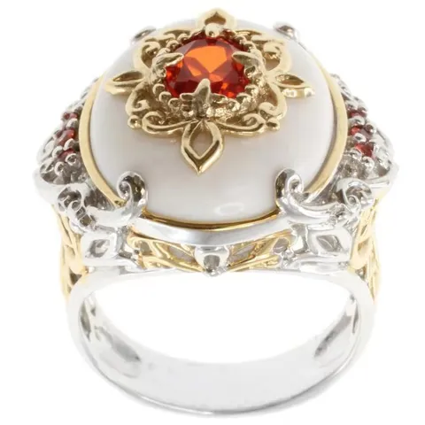 Barock Vintage Muschel Rubin Ring Für Damen Luxus Bicolor Gold Silber Plattiert Legierung Strass Ring Mode Schmuck