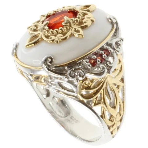 Barock Vintage Muschel Rubin Ring Für Damen Luxus Bicolor Gold Silber Plattiert Legierung Strass Ring Mode Schmuck