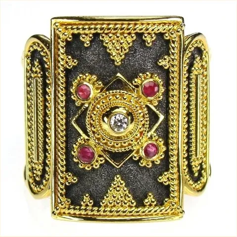 Anello Vintage Scudo Greco Romano Per Donna Uomo Moda Bicolore Placcato Oro Strass Incrostato Anello Retro Palazzo Banchetto Gioielli