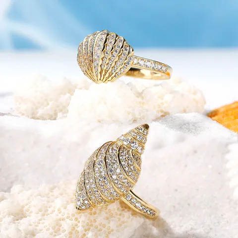 Anello a Forma di Conchiglia e Lumaca di Mare Stile Oceano Per Donna Anello da Dito Lumaca con Strass Oro Gioielli Costieri Creativi Per Vacanza Festa