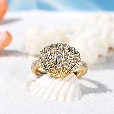 Anello a Forma di Conchiglia e Lumaca di Mare Stile Oceano Per Donna Anello da Dito Lumaca con Strass Oro Gioielli Costieri Creativi Per Vacanza Festa
