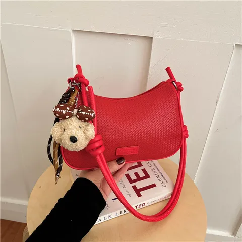 Women Woven PU Leather Underarm Bag Urban Minimalist Oval Shoulder Purse Stitching Knot Handbag Fashion Casual Pillow Bag