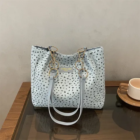 Koreanischer Stil Cord Blumen Tote Bag Für Damen Große Kapazität Schultertasche Trendige Urban Nähte Reißverschluss Pendeln Handtasche
