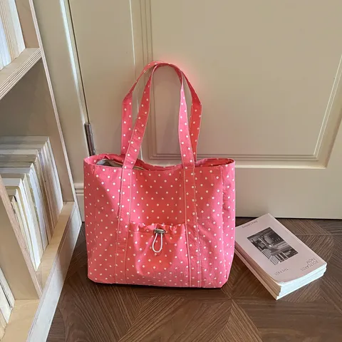 Borsa Tote da Donna a Pois Grande Capacità Leggera Borsa a Tracolla alla Moda per Pendolarismo Quotidiano Borsa in Tessuto Casual