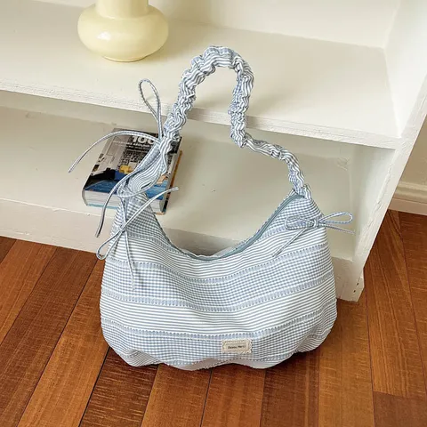 Niche Designer Large Capacity Canvas Tote Bag For Women 2026 New Casual Commuter Shoulder Crossbody Bag With Lace Bow Tie