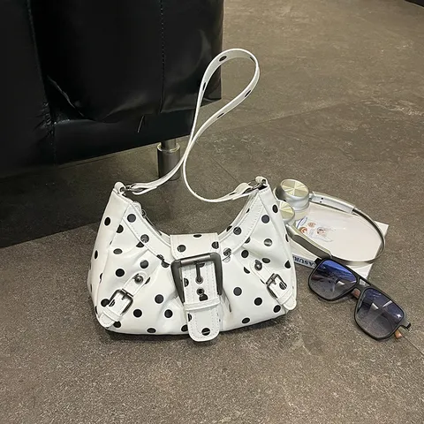 Bolso De Hombro De Cuero PU Con Lunares De Estilo Coreano Bolso De Axila Casual Retro Elegante Bolso De Mujer Con Hebilla De Metal