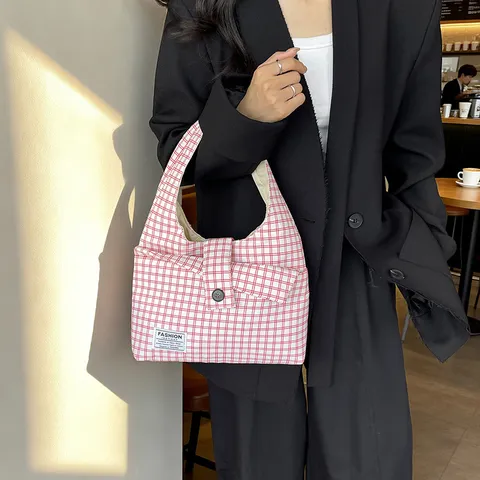 Damen Große Kapazität Tragetasche Casual Retro Karo Umhängetasche Mode Vielseitig Pendeln Tägliche Handtasche