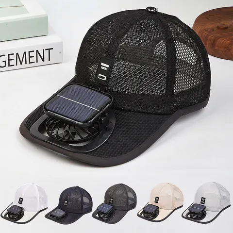 Unisex Breathable Mesh Baseball Cap With Solar Powered Fan Summer Outdoor Sun Protection Adjustable Sunshade Hat