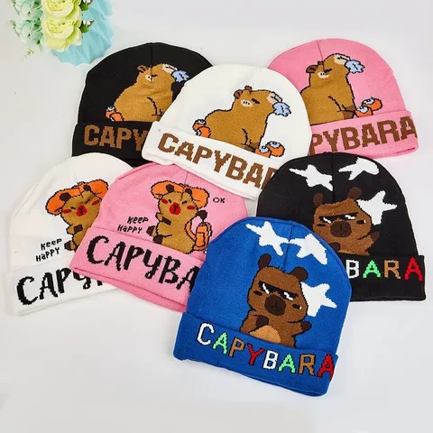 Süße Cartoon Capybara Jacquard Strick Beanie Mütze Winter Warm Verdickte Pullover Totenkopf Mütze