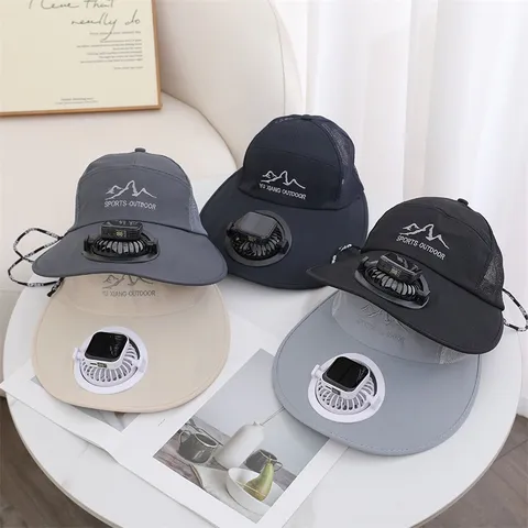 Chapeau de Pêcheur Unisexe avec Ventilateur Solaire Protection Solaire Extérieure Maille Respirante