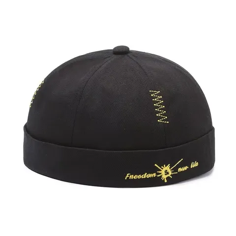 Unisex Baumwolle Docker Mütze Vintage Streetwear Rollrand Schädel Mütze Bestickter Buchstabe Lässiger Hut Für Männer Frauen