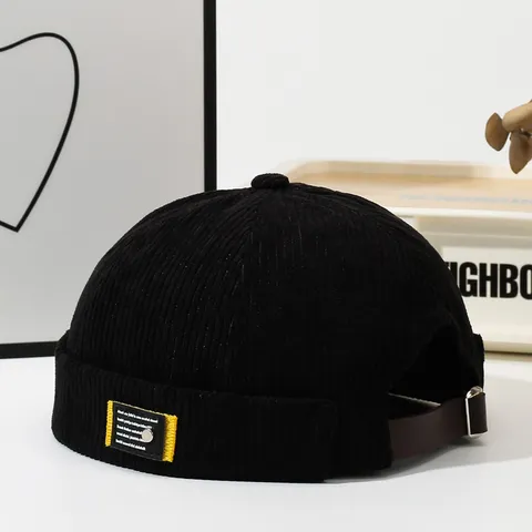 Unisex Vintage Kord Docker Hut Retro Lässiger Einfarbiger Gerollter Bündchenloser Matrosen Uhren Mütze Streetwear Hip Hop Hut