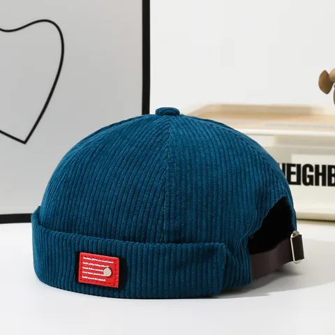 Unisex Vintage Kord Docker Hut Retro Lässiger Einfarbiger Gerollter Bündchenloser Matrosen Uhren Mütze Streetwear Hip Hop Hut