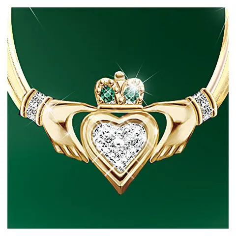 Keltische Claddagh Creolen Für Damen Vergoldet Hände Halten Herz Mit Krone Grün Weiß Strass Ethnisch Schmuck