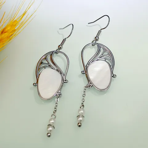 Bohemian Creative Swan River Mussel Shell And Artificial Pearl Tassel Drop Earrings Fashion Alloy Women Jewelry