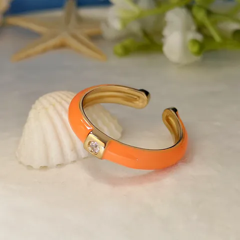 Anello Aperto Placcato Oro con Olio a Goccia da Donna Minimalista con Strass Micro Intarsiato Smalto a Forma di U Geometrico Regolabile da Dito
