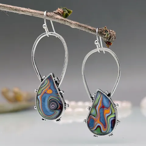 Orecchini a Goccia in Vetro Sintetico Multicolore Bohemian Vintage da Donna Orecchini Pendenti Artigianali Hippie Placcati in Argento