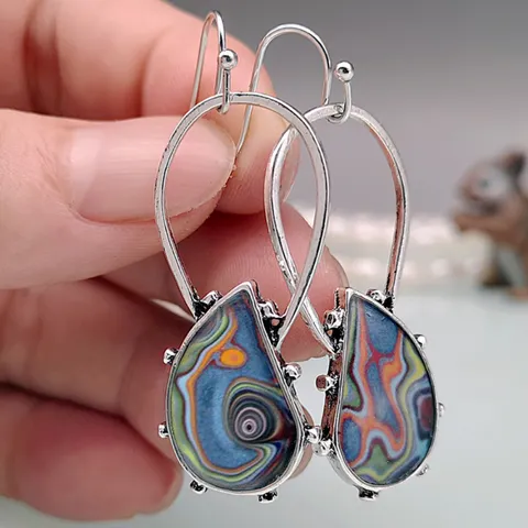 Orecchini a Goccia in Vetro Sintetico Multicolore Bohemian Vintage da Donna Orecchini Pendenti Artigianali Hippie Placcati in Argento
