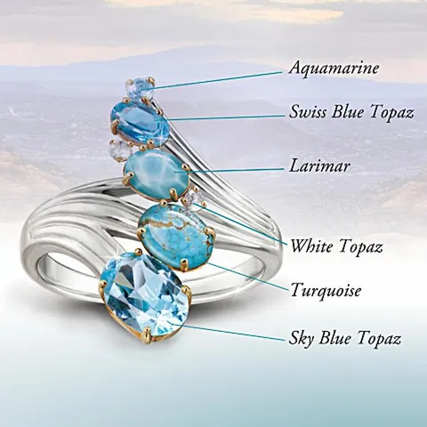 Anello in Strass a Forma di Onda in Metallo Vintage Elegante Anello a Fascia Galvanizzato con Pietre Blu per Regalo di Gioielli da Donna