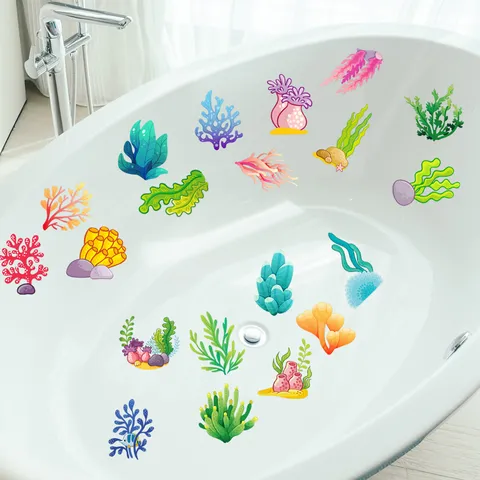 Non Slip Bathtub Stickers Waterproof Frosted Bath Decals Cute Cartoon Marine Animals Safety Strips For Tub Bathroom Floor