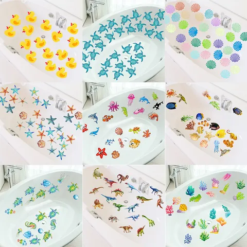 Non Slip Bathtub Stickers Waterproof Frosted Bath Decals Cute Cartoon Marine Animals Safety Strips For Tub Bathroom Floor