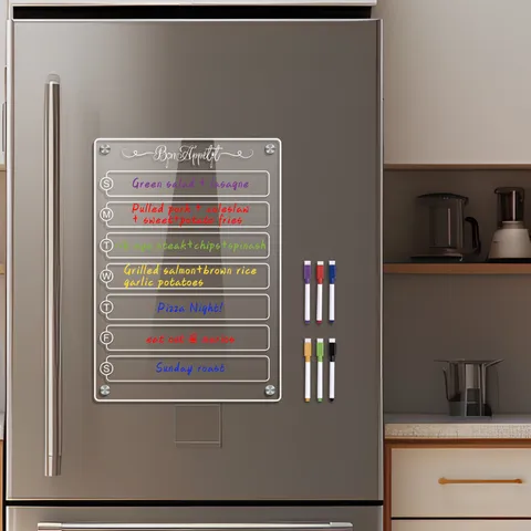 Transparent Acrylic Magnetic Weekly Planner Menu Memo Board With Erasable Whiteboard Pens For Refrigerator
