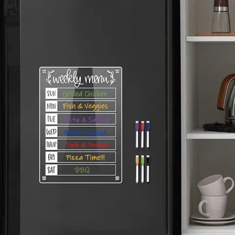 Acrylic Magnetic Weekly Menu Planner Board For Kitchen Refrigerator Clear Dry Erase Calendar Board With Markers