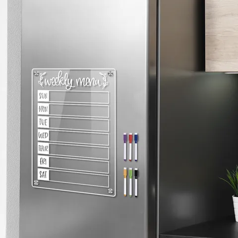 Acrylic Magnetic Weekly Menu Planner Board For Kitchen Refrigerator Clear Dry Erase Calendar Board With Markers