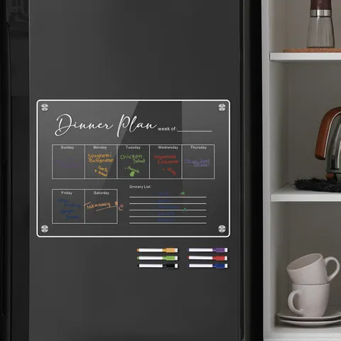 Acrylic Magnetic Weekly Planner Menu Board Clear Reusable Dry Erase Board For Fridge Kitchen Memo Board With Pens