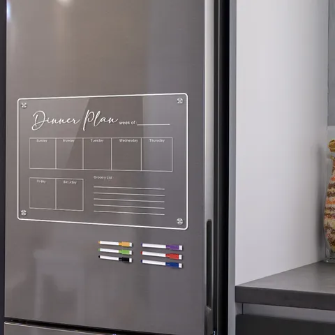 Acrylic Magnetic Weekly Planner Menu Board Clear Reusable Dry Erase Board For Fridge Kitchen Memo Board With Pens